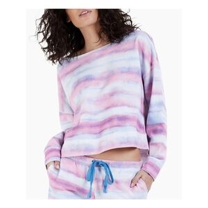 JENNI Intimates Pink French Terry Crew Neck Striped Sleep Shirt